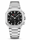 Curren Chronograph Acero Inoxidable Octagonal Hombre | Reloj Deportivo Elegante con Calendario