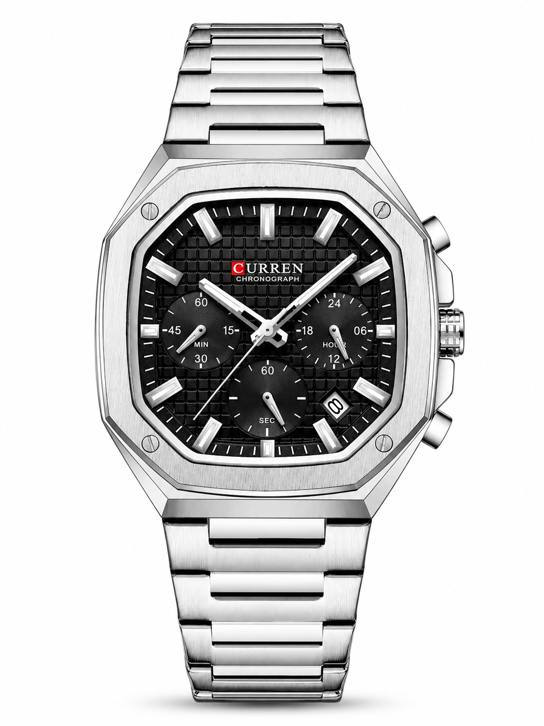 Curren Chronograph Acero Inoxidable Octagonal Hombre | Reloj Deportivo Elegante con Calendario