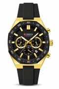 Curren 8489 Cronógrafo Hombre Negro y Dorado | Reloj Deportivo Elegante con Correa de Silicona