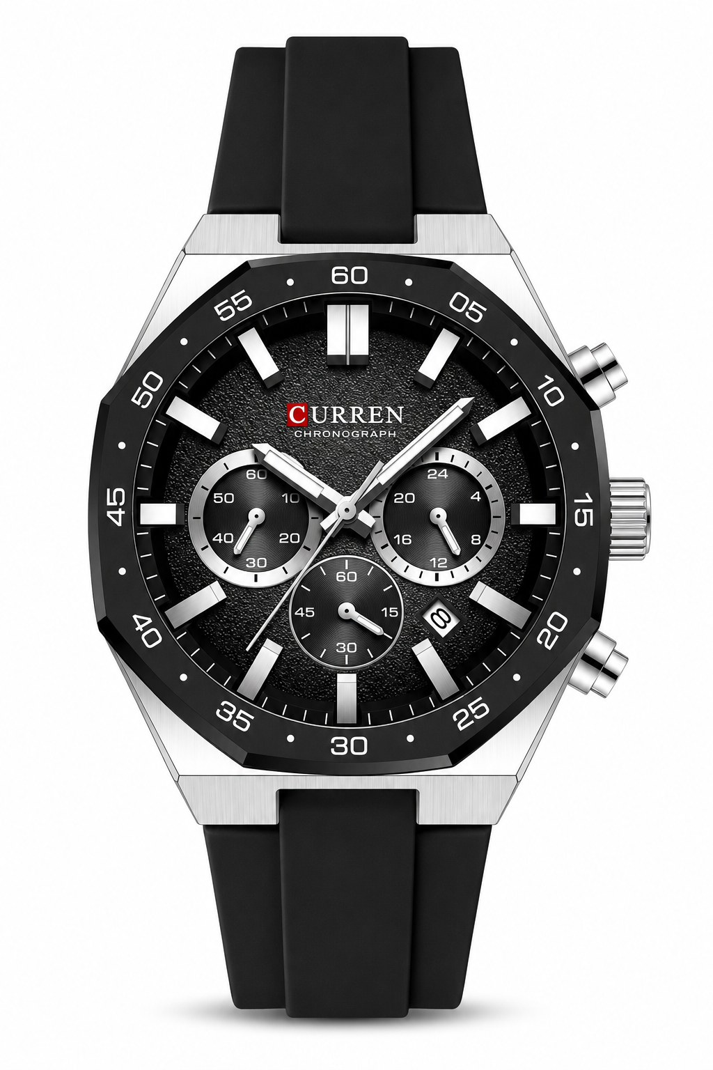Curren 8489 Cronógrafo Hombre Negro y Dorado | Reloj Deportivo Elegante con Correa de Silicona