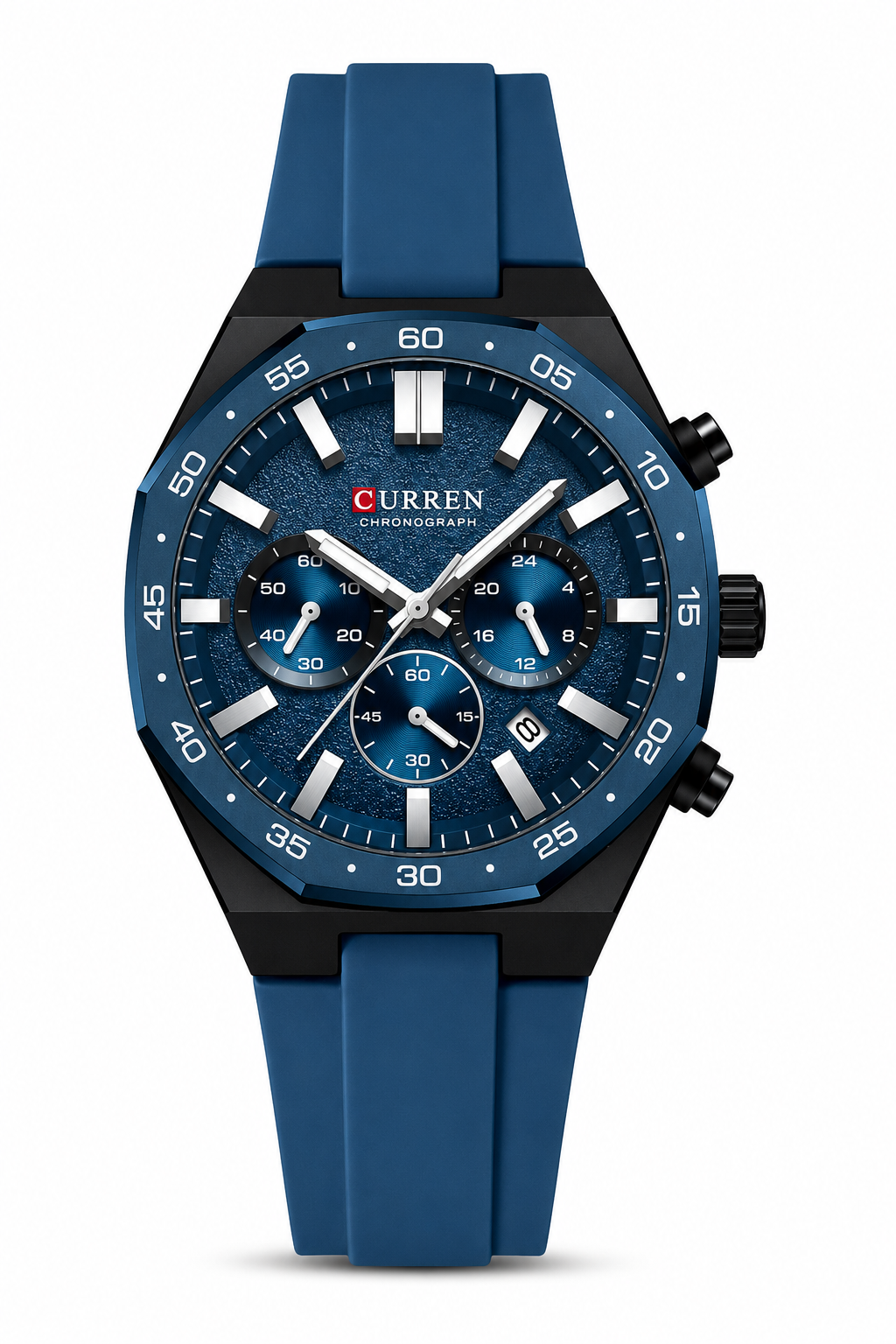 Curren 8489 Cronógrafo Hombre Negro y Dorado | Reloj Deportivo Elegante con Correa de Silicona