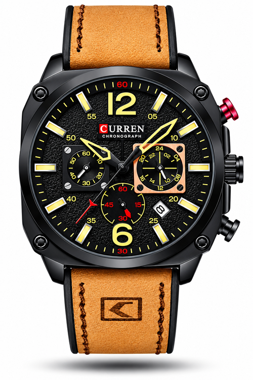 Curren 8398 Cronógrafo Negro Correa Cuero | Reloj Deportivo Elegante para Hombre