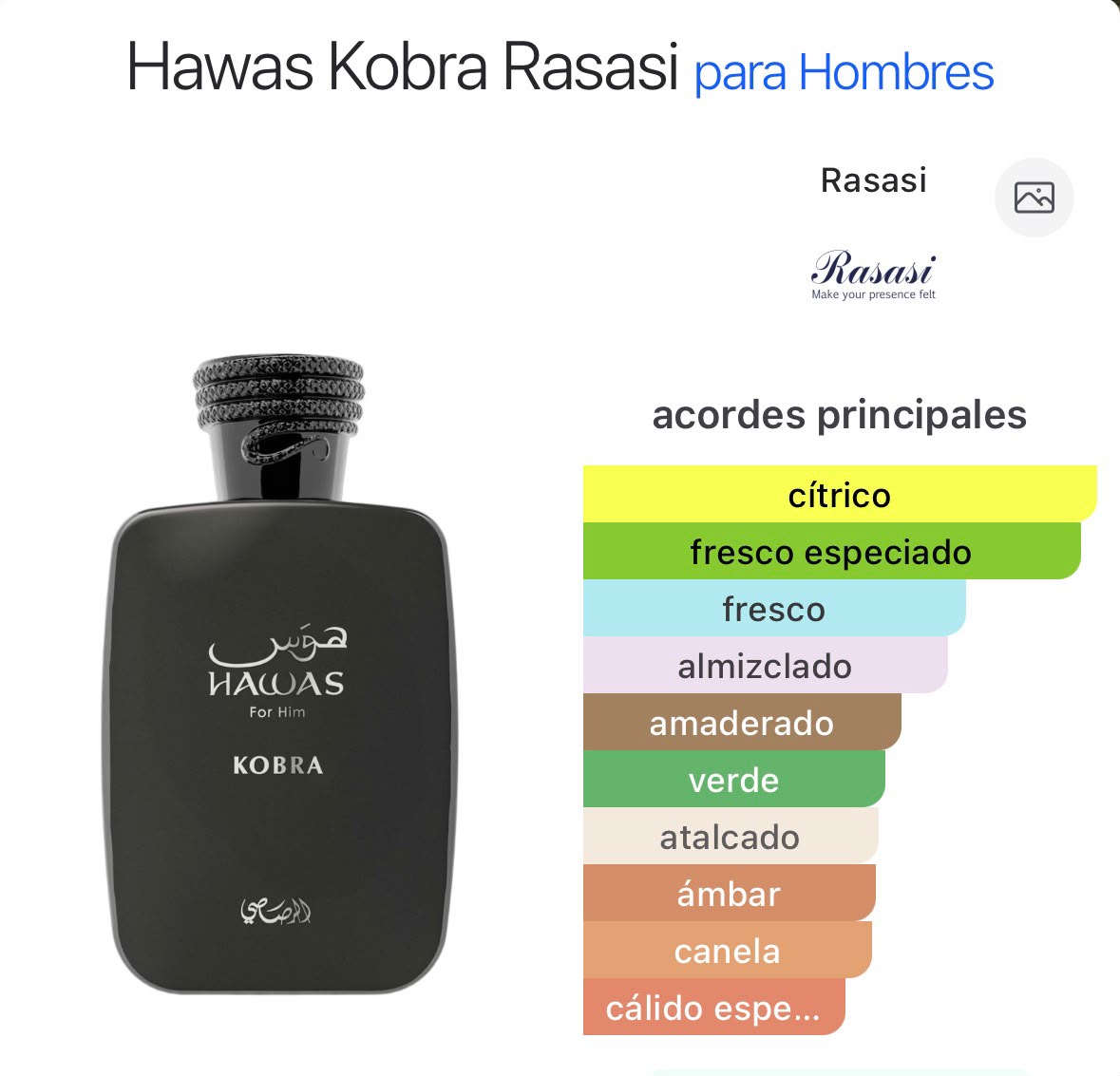 🐍 Hawas Kobra Rasasi – Perfume Árabe para Hombre