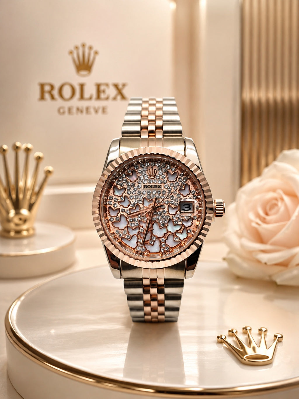 Reloj Estilo Rolex Datejust para Dama – Esfera Decorativa Bicolor