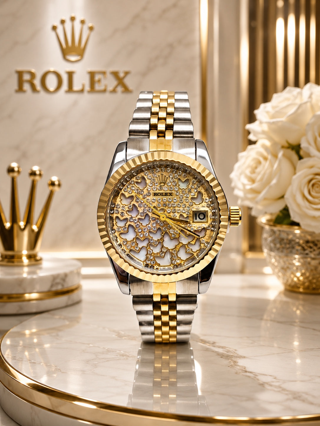 Reloj Estilo Rolex Datejust para Dama – Esfera Decorativa Bicolor