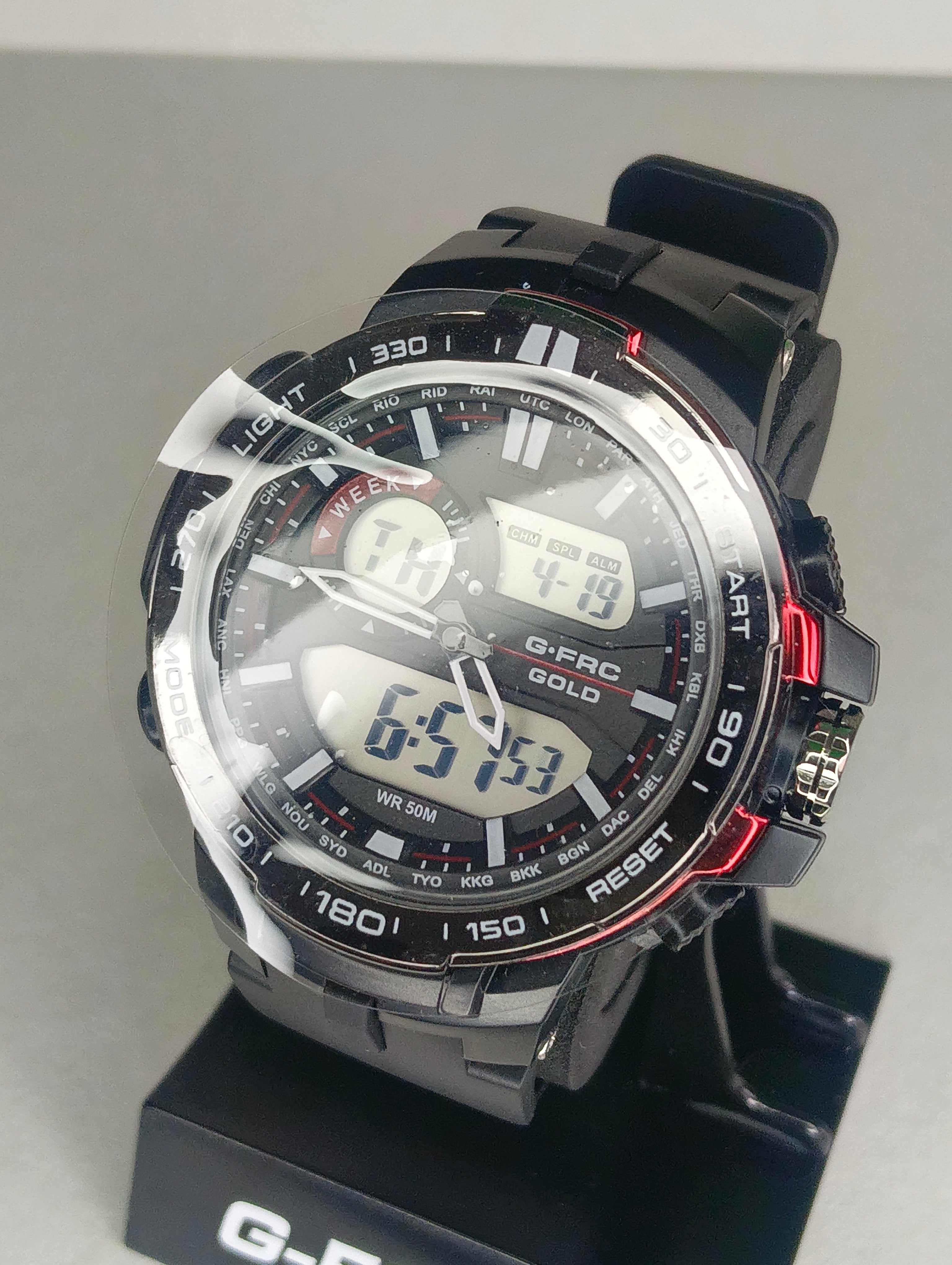 Reloj G-FRC Gold Hombre Análogo Digital | Hora Mundial, Cronómetro, Alarma y WR 50M
