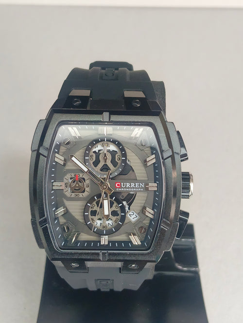Curren Reloj Cronógrafo para Hombre – Diseño Tonneau con Correa de Silicona