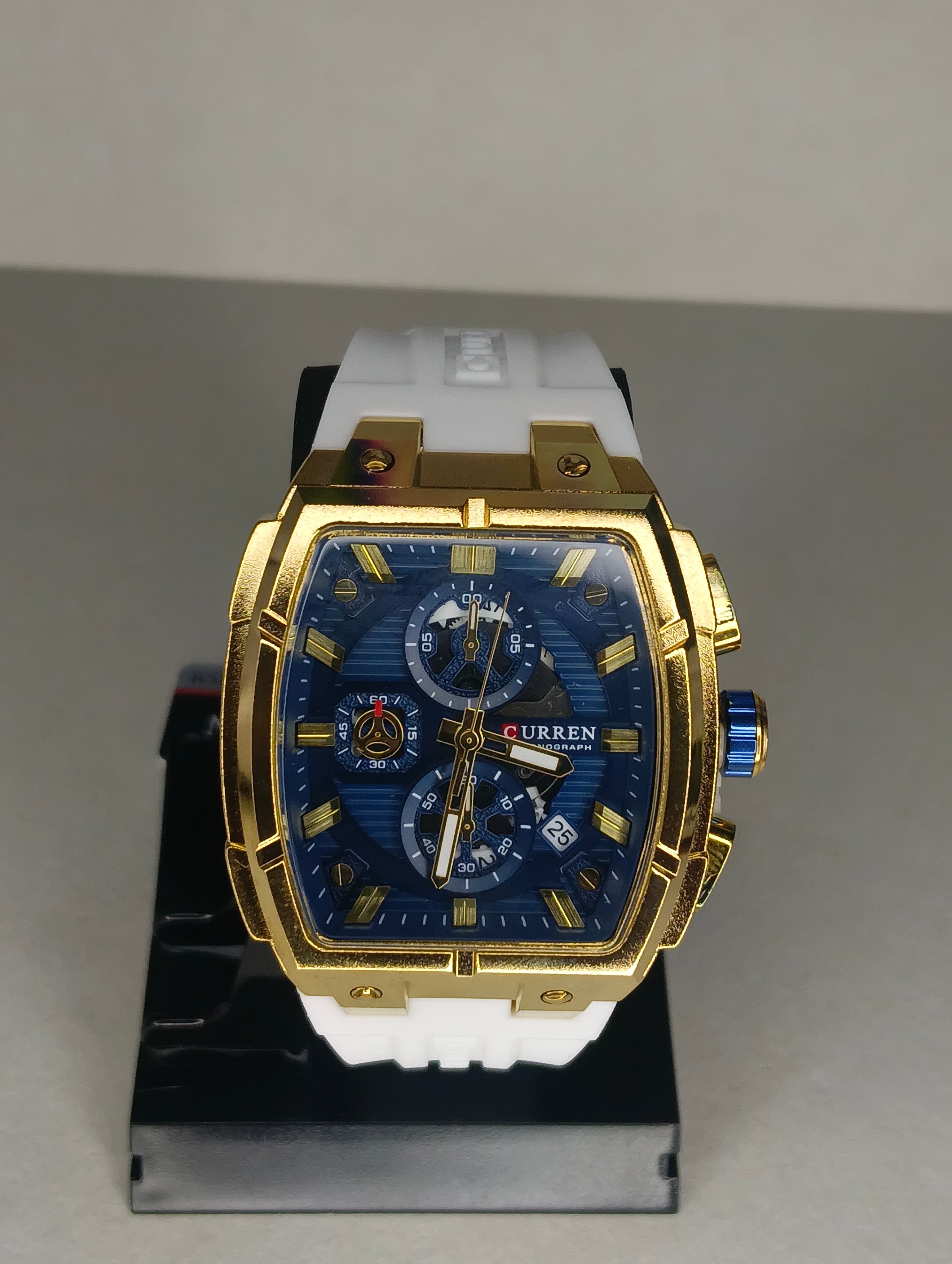 Reloj Curren Cronógrafo para Hombre | Caja Dorada | Pulso de Silicona | Quartz