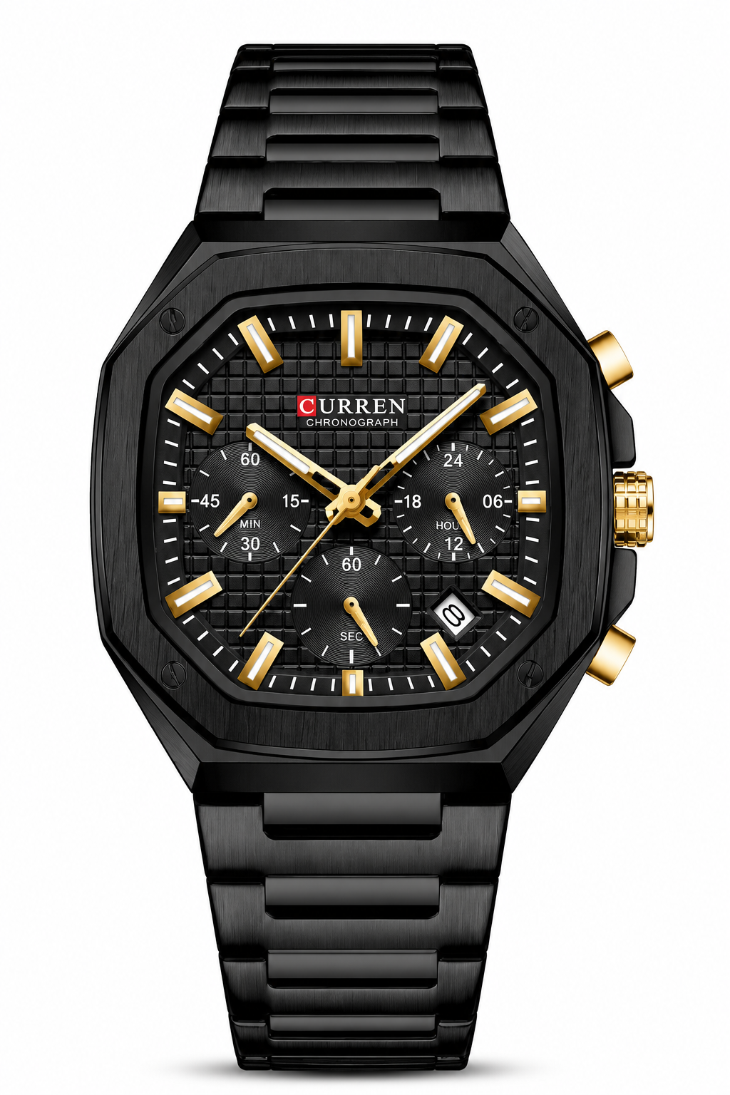 Curren Chronograph Acero Inoxidable Octagonal Hombre | Reloj Deportivo Elegante con Calendario
