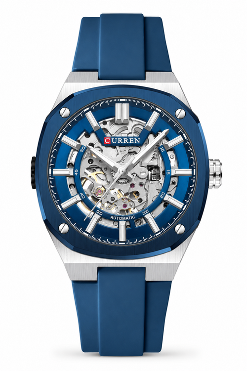 Curren 8485 Automático Skeleton para Hombre | Reloj Mecánico Premium con Correa de Silicona Negra