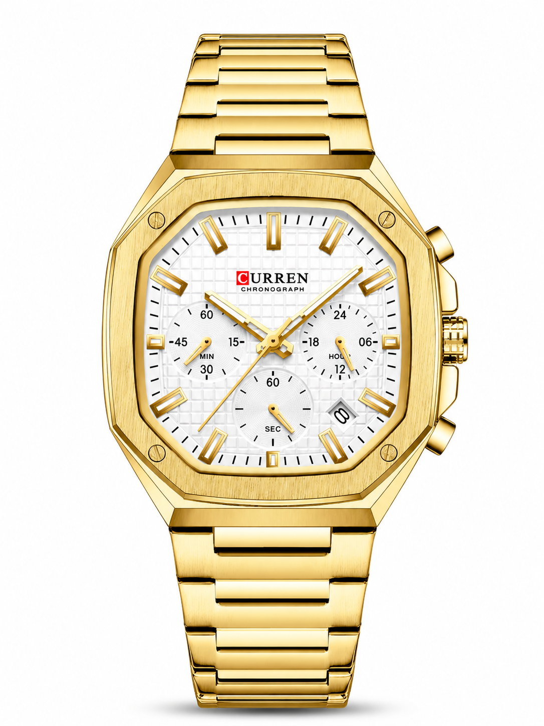 Curren Chronograph Acero Inoxidable Octagonal Hombre | Reloj Deportivo Elegante con Calendario