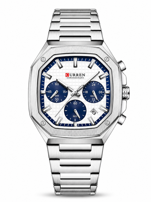 Curren Chronograph Acero Inoxidable Octagonal Hombre | Reloj Deportivo Elegante con Calendario