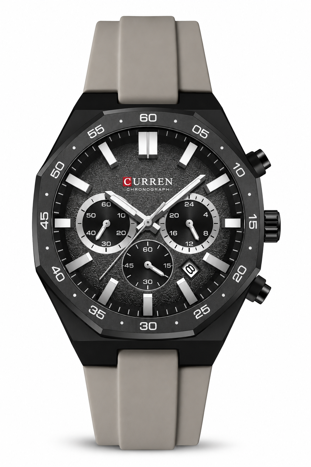 Curren 8489 Cronógrafo Hombre Negro y Dorado | Reloj Deportivo Elegante con Correa de Silicona