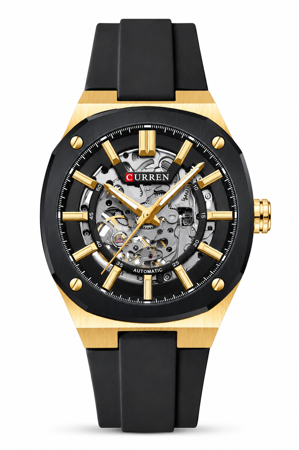 Curren 8485 Automático Skeleton para Hombre | Reloj Mecánico Premium con Correa de Silicona Negra