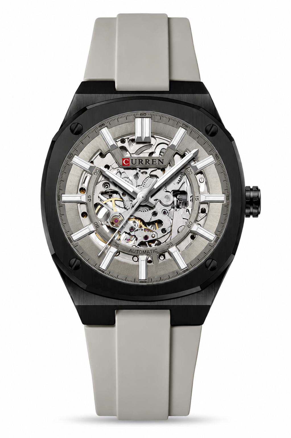 Curren 8485 Automático Skeleton para Hombre | Reloj Mecánico Premium con Correa de Silicona Negra